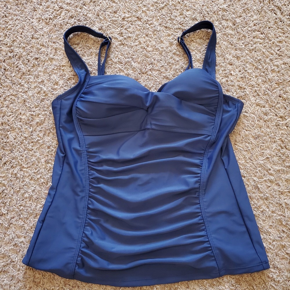 Liz Claiborne Navy Blue Ruched Tankini Swim Top Sweetheart Neck Size 8